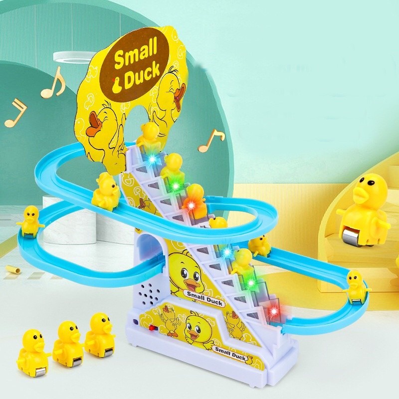 BEST SELLER TERMURAH Mainan Edukasi Anak Interaktif Seluncuran Bebek Memanjat Tangga Lucu Unik / Track Tangga Small Duck Bebek Kuning No.668-10 Musik Suara ST