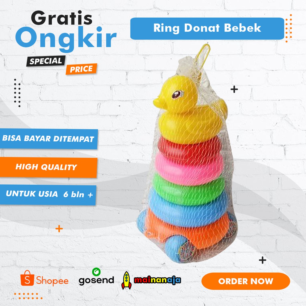 Mainan Bayi 1 Tahun Mainan Edukasi Ring Susun Donat Bebek / Mainan Bayi Murah Berbahan Plastik Aman