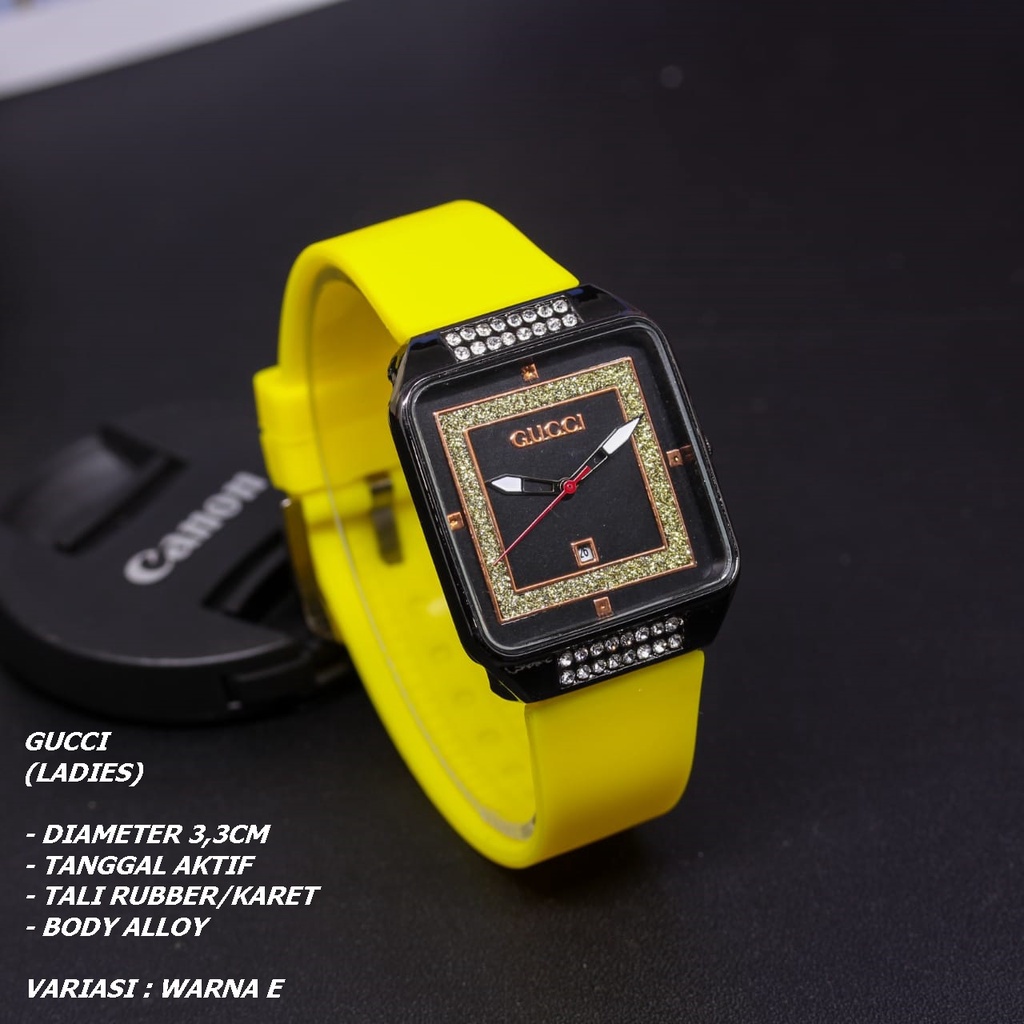 JAM TANGAN WANITA FASHION TALI RUBBER BODY SEGI TANGGAL AKTIF