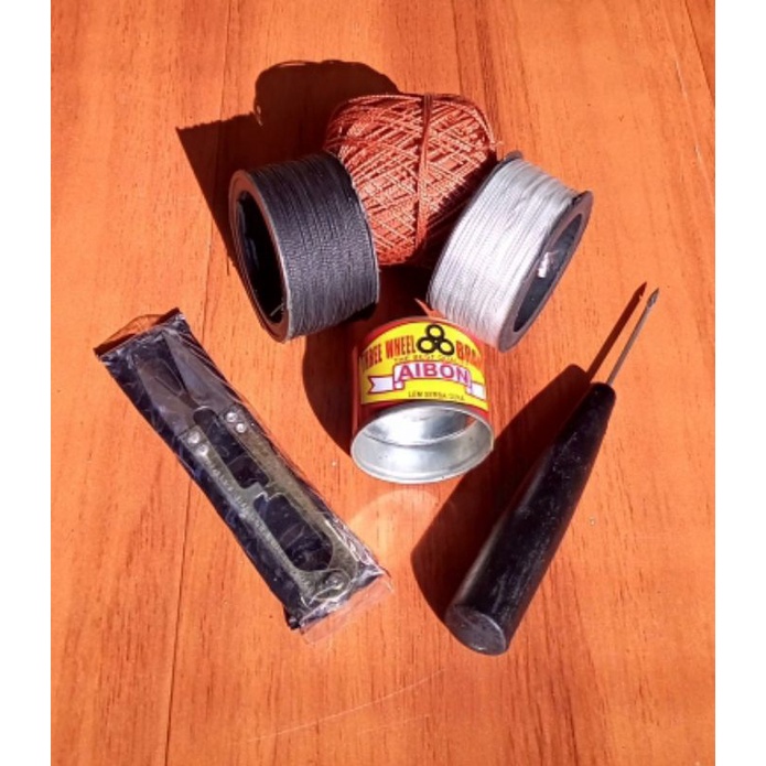 Paket peralatan sol lengkap standar 3 benang nilon 1 jarum sol 1 gunting benang & 1 lem Aibon Perala