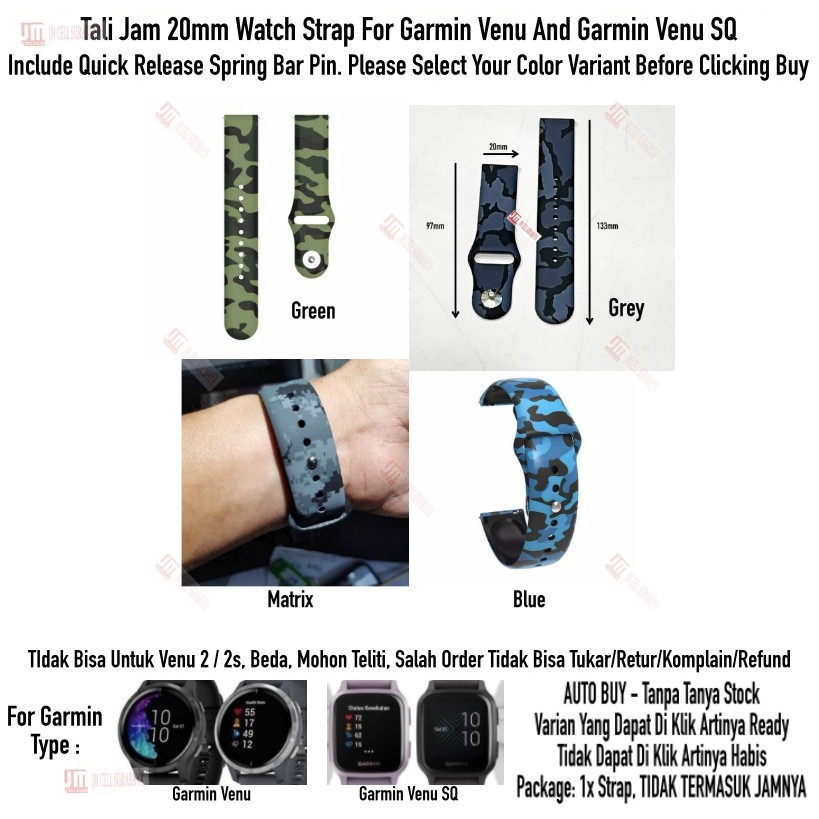 RMY Tali Jam 20mm Watch Strap Garmin Venu / Venu SQ - Camo Army Rubber Silikon