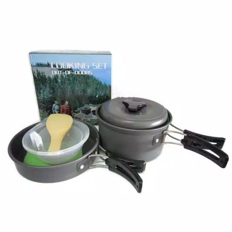 Paket Hemat Cooking Set nesting 2 person Kemping wajan &amp; kompor windproof - SY200 &amp; Kovar K203