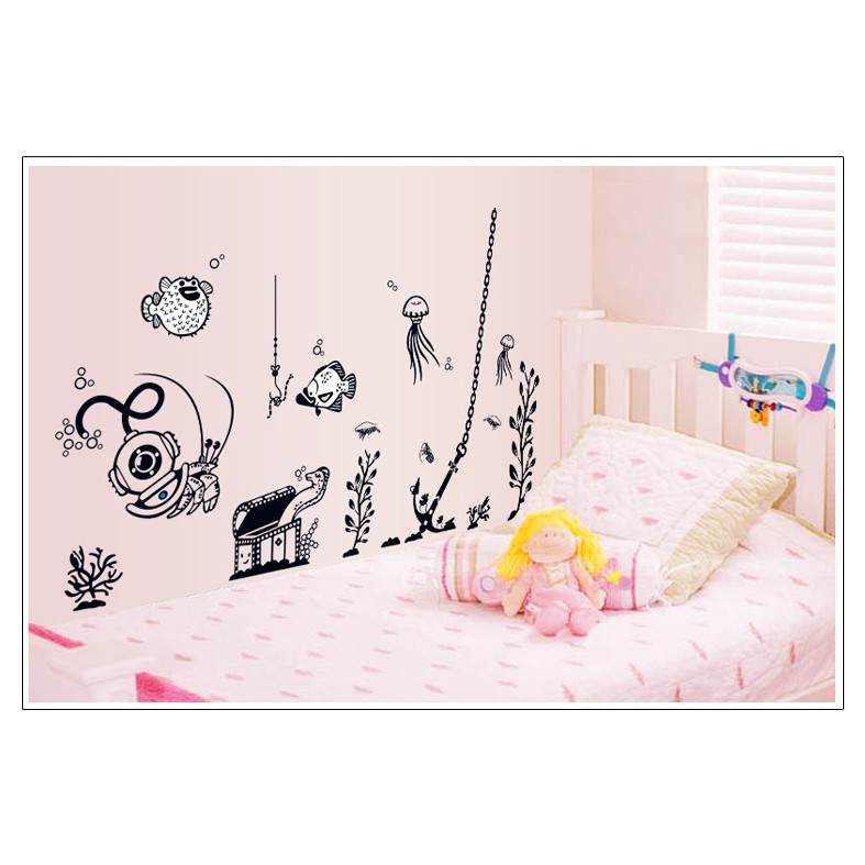 RELIZA WALLSTICKER RUMPUT LAUT IKAN FISH FUGU KAMAR MANDI TOILET WALL STICKER DINDING AY9040