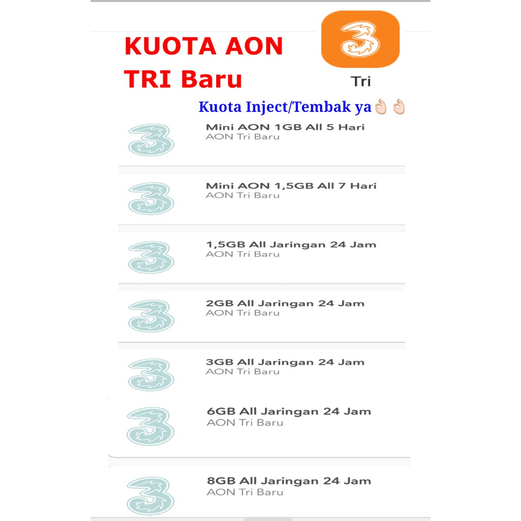 Harga Inject Tri Aon Terbaru Juni 2021 Biggo Indonesia