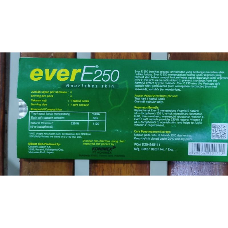 Ever E 250 6 Kapsul / Vitamin E Untuk memelihara Kesehatan Kulit