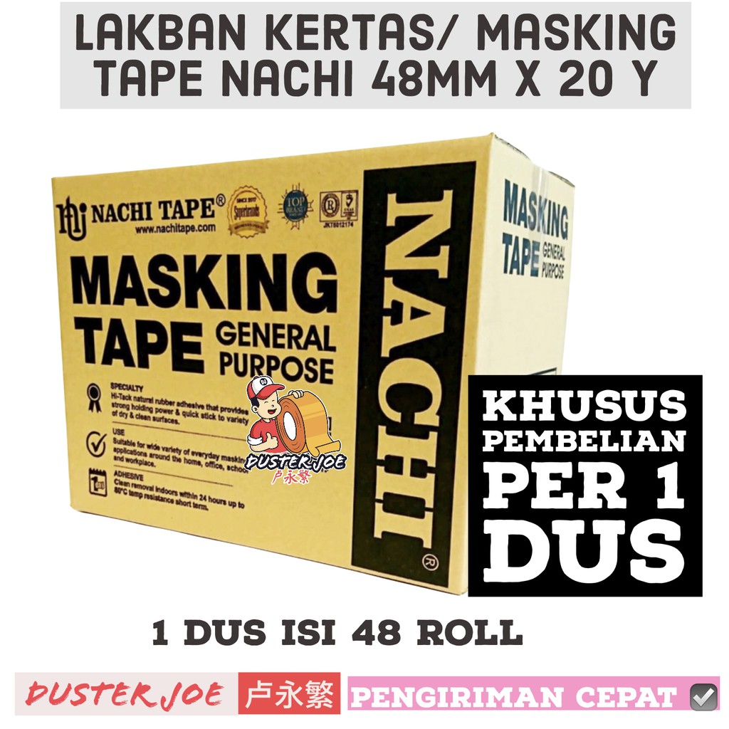 

[PER 1 DUS] Lakban kertas / Masking Nachi 2 inch 48mm 20 YARD (1 DUS ISI 48 ROL) JunDW