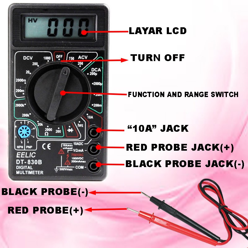 Multimeter Listrik Digital Multitester DT830B Mini LCD Pengukur Tegangan ampere