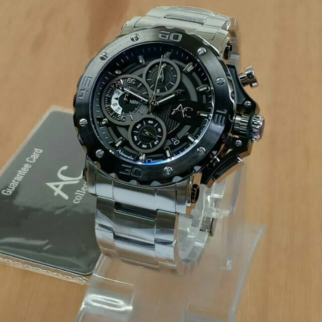 JAM TANGAN PRIA ALEXANDRE CHRISTIE RANTAI SILVER LSIT BLACK AC-9205 ORIGINAL