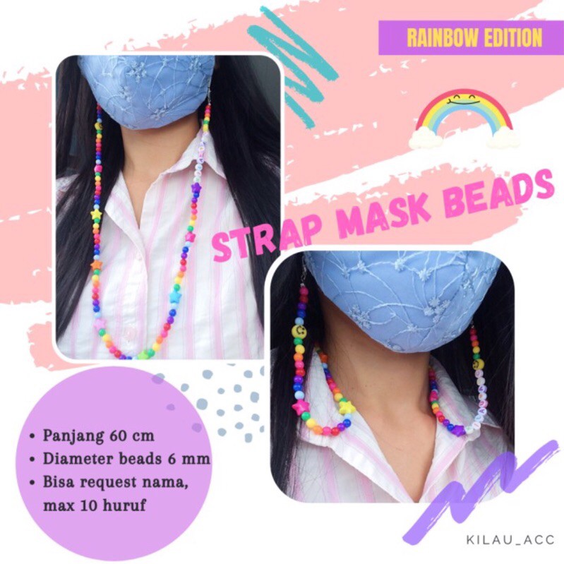 Kilau Acc - Strap Masker Manik Manik Rainbow Edition | Kalung Masker | Strap Mask | Rantai Masker | 