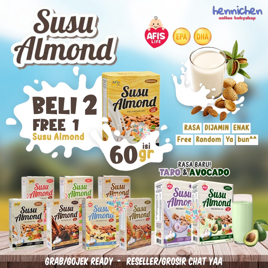 PROMO susu almond afis new launching pelancar asi / pengental asi / susu program hamil / susu almond pelancar asi / susu pelancar asi tinggi DHA 200 gram