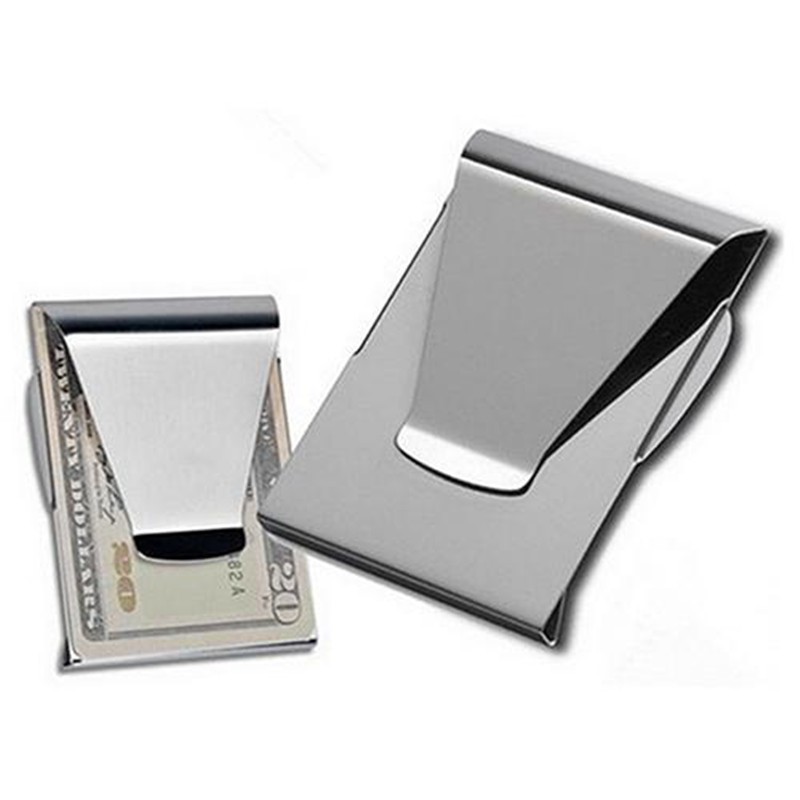 

[GRATIS ONGKIR] Purses Stainless Steel Slim Money Clip Wallet With ID Card Folder Double Sided