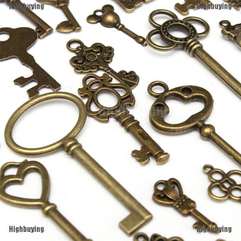 Fashion Set of 69 Antique Vintage Old Look Bronze Keys Fancy Heart Bow Pendant H