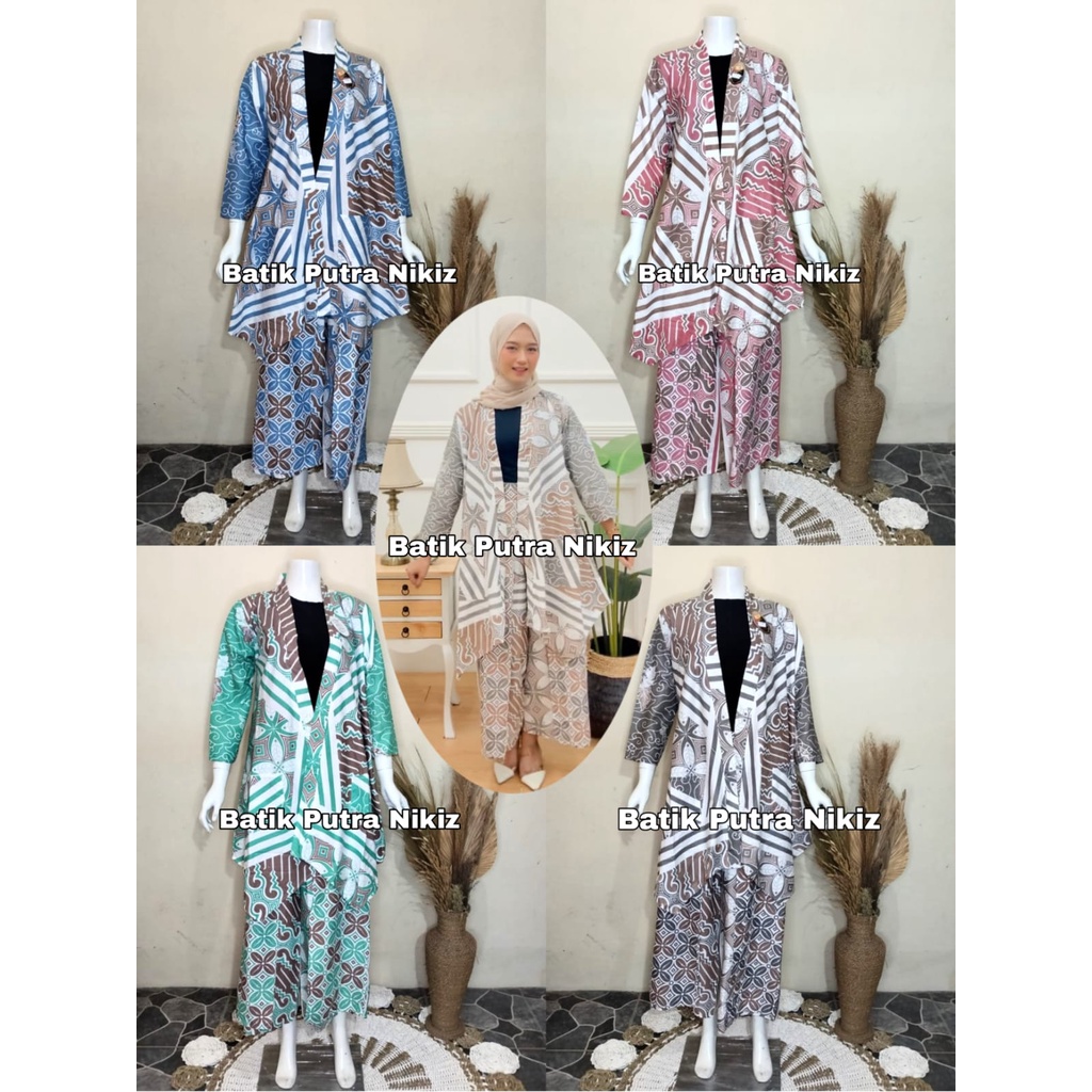 (COD) Setelan Outer Kulot Layer Batik Lengan Panjang Wanita Kekinian New Arrival