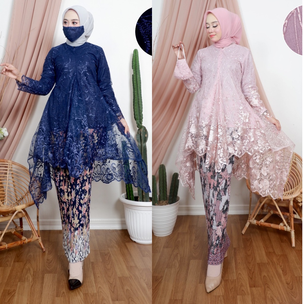 SETELAN KEBAYA TULLE JUBRAI / MAURI / RUMBAI / JUBRAI MOCCA DAN WARNA LAIN