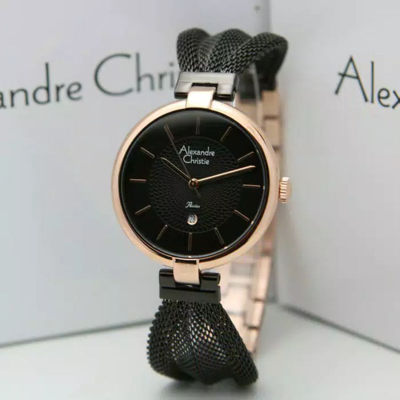 JAM TANGAN WANITA ALEXANDRE CHRISTIE  2872 AC 2872 Ac 2872 Rosgold Black ORIGINAL [ GARANSI