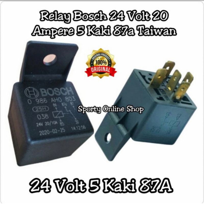 Relay Bosch 5 kaki 87A 24volt 20amper original