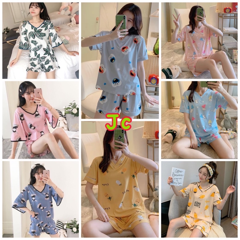 JC- Stelan Piyama Vneck Import HP / Stelan tidur import Terbaru / piyama Wanita Import kekinian