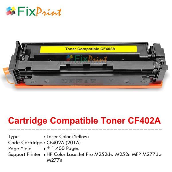 Cartridge Toner Compatible HP CF402A 201A Yellow, Printer HP Color LaserJet Pro M252dw M252n