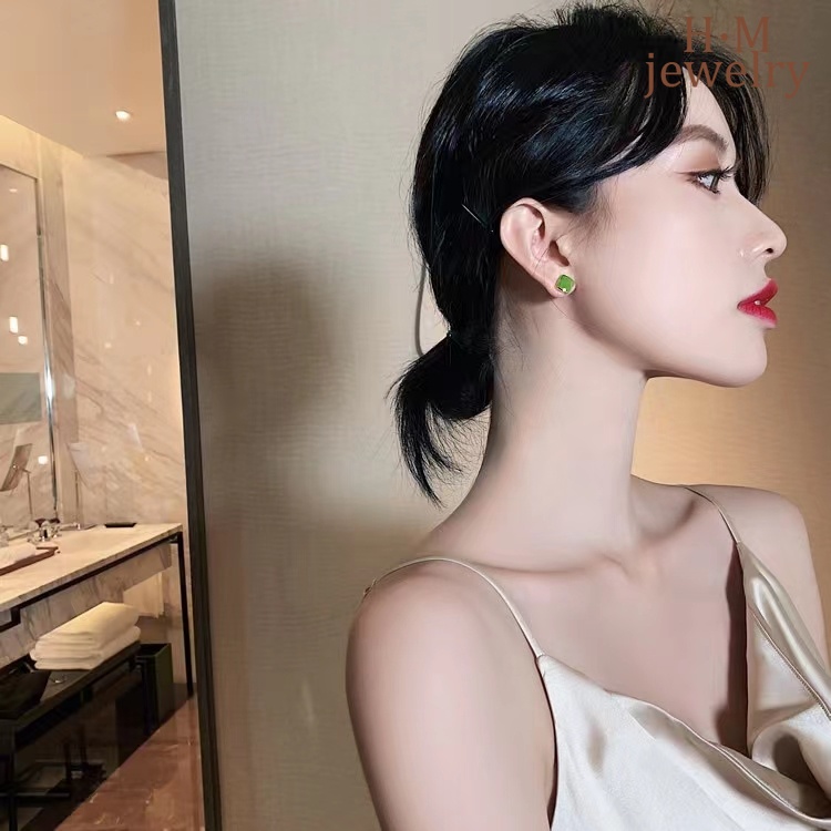 Anting Tusuk Sterling Silver 925 Simple Warna Hijau Untuk Wanita