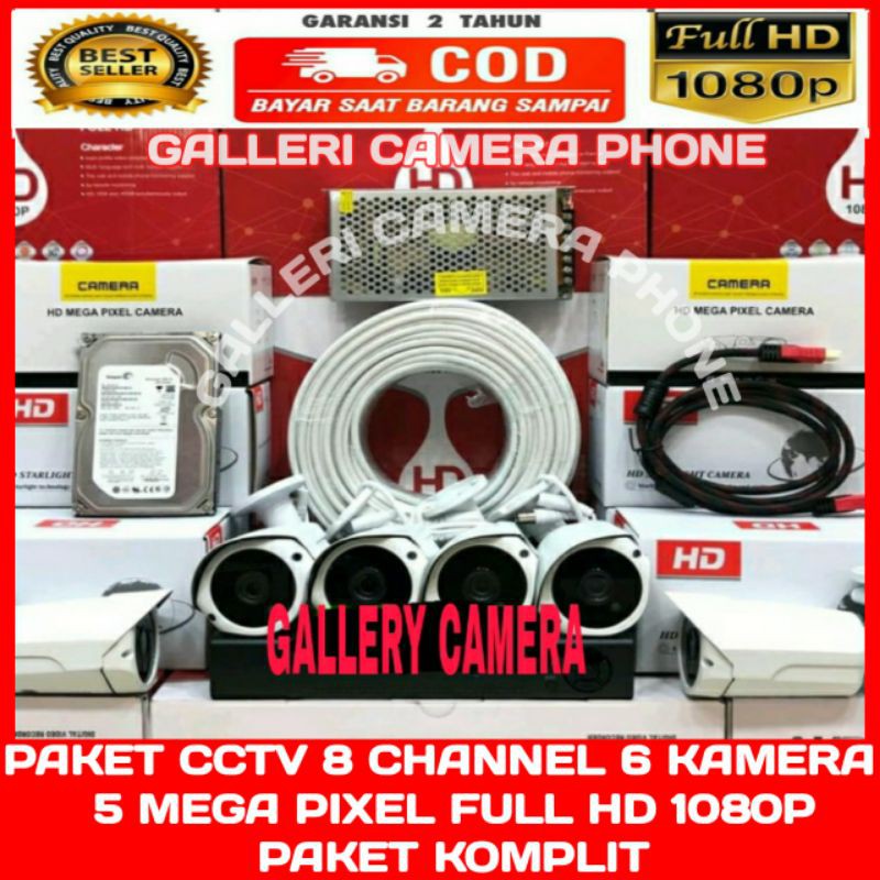 PAKET CCTV OUTDOOR 8 CHANNEL 6 KAMERA FULL HD 1080P 5MP KOMPLIT