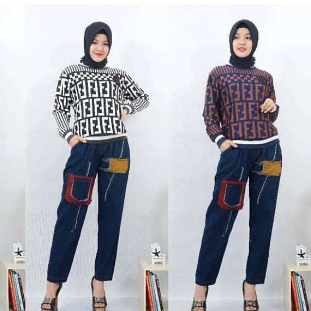 New set fendi with celana jeans (adelia butik fashion)