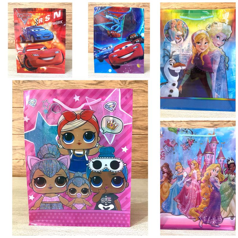 

[BISA COD] Tas Plastik Karakter / Goodie Bag / Tas Ulang Tahun cars frozen lol princess