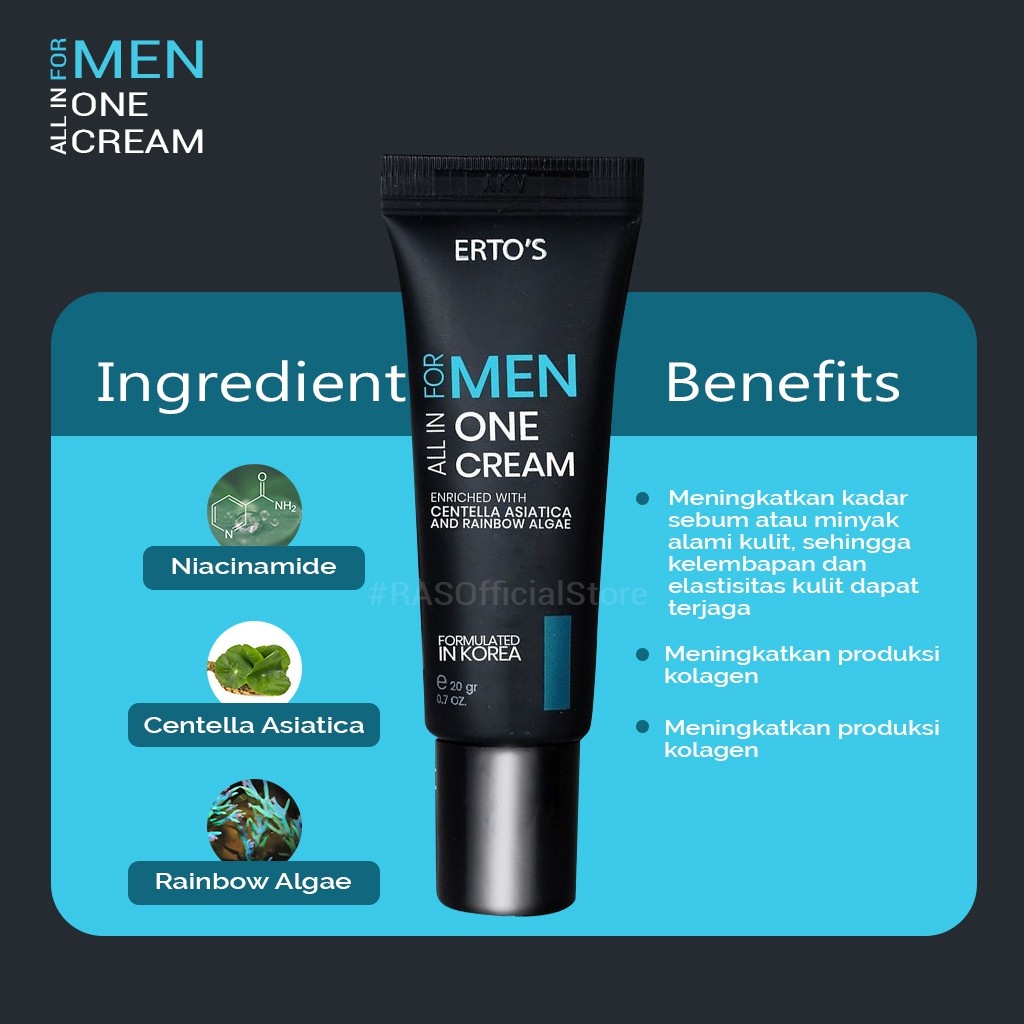 Pemutih Wajah Pria Ertos All In One Cream For Men Skin Care Original 100% BPOM