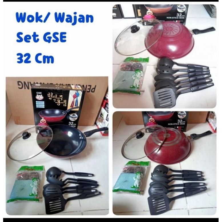 Wajan Set Teflon Tutup Kaca Free Sabut Stainless Dan Spatula 6Pcs