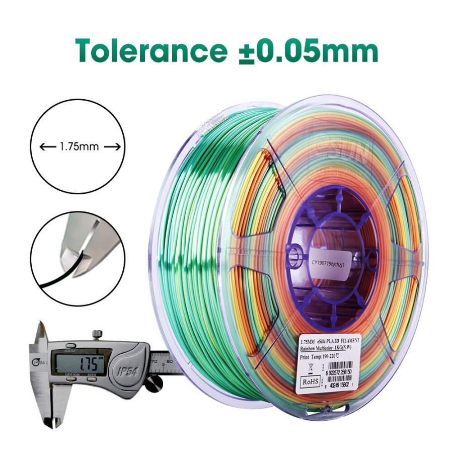 eSUN 3D Filament Terbaru Rainbow Mix Color Silk PLA 1.75 mm