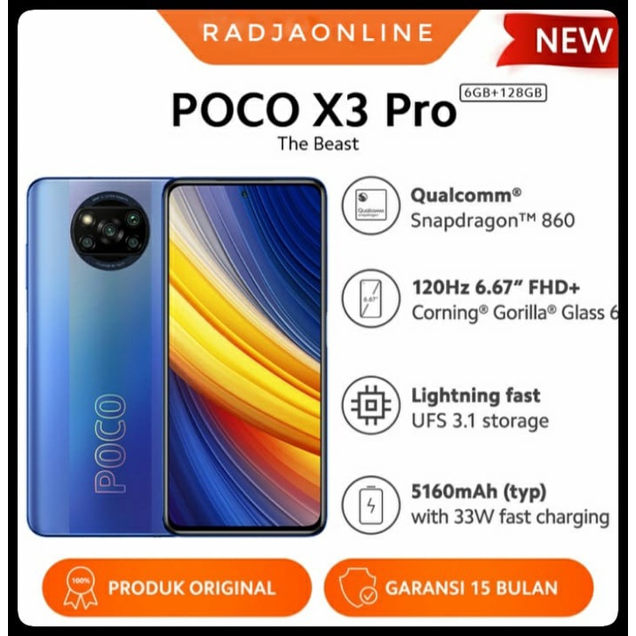 POCO X3 Pro (6GB + 128GB) Snapdragon™ 860 48MP AI AI Quad Kamera Layar 120Hz 6.67” FHD+ 5160mAh