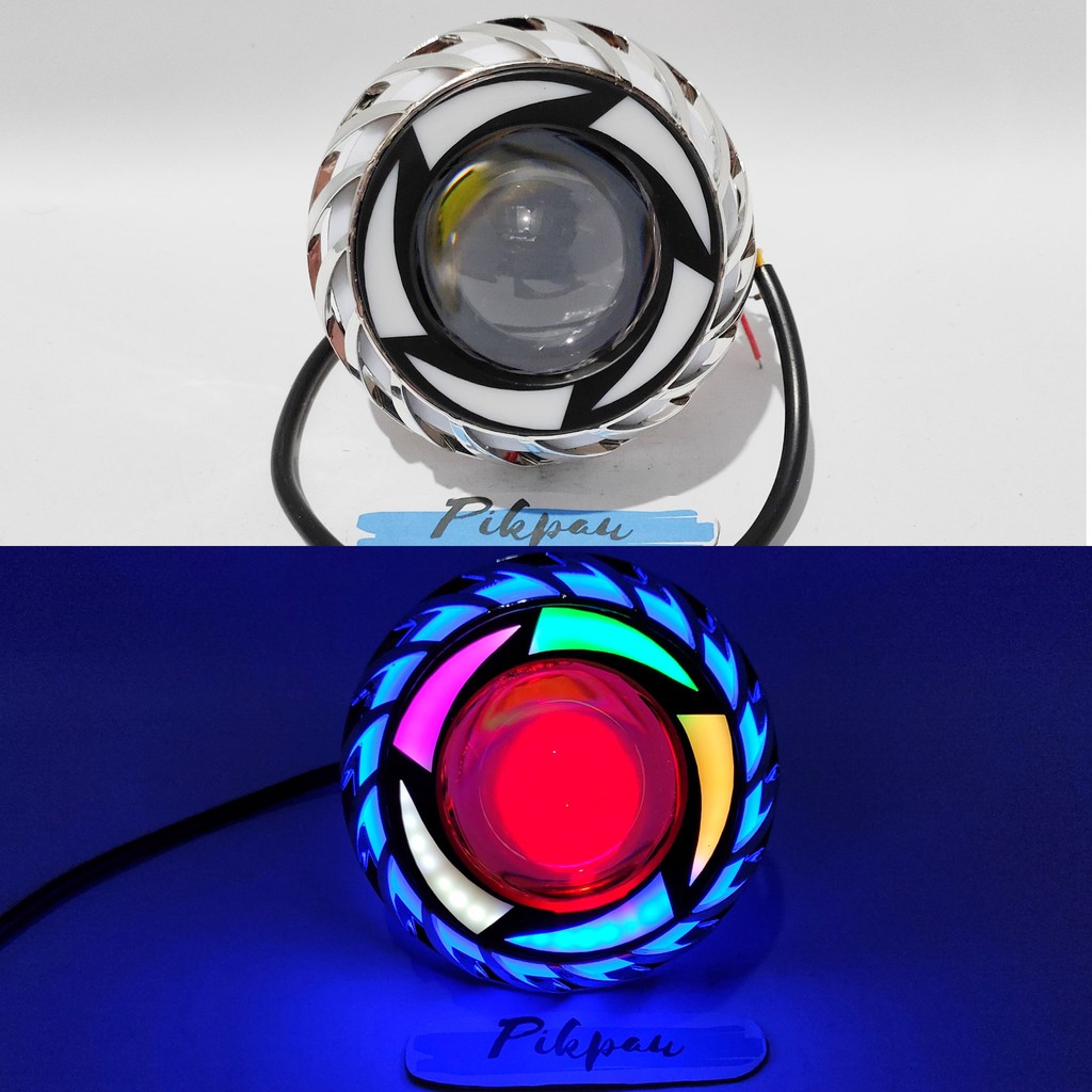 Projie Motor Spiral Lampu Utama LED Warna Blue Rainbow Red Motor Mobil Ukuran 3.5 inch AE DE