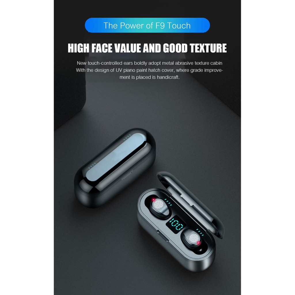 F9 Fingerprint TWS EARPHONE BLUETOOTH Earbuds Powerbank Headset Head phone-5