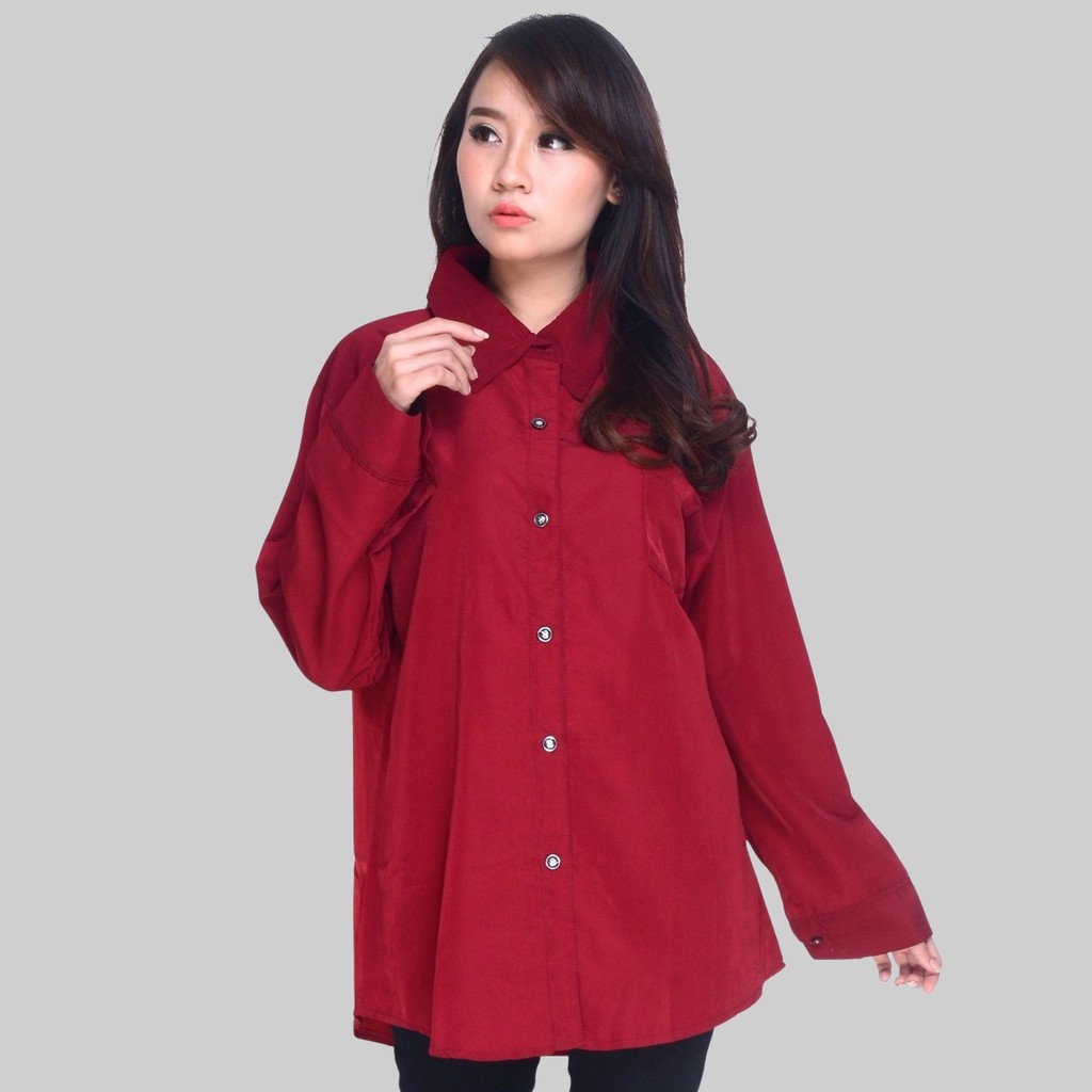 Monellina 0064 Kemeja Oversize Wanita Lengan Panjang Polos-7