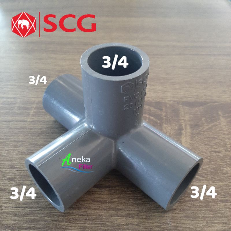 tee konektor pipa pvc 4 arah 4way scg 3/4