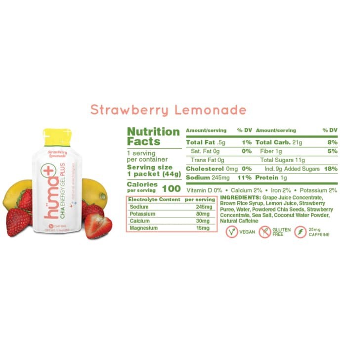 Huma CHIA PLUS Energy gel Strawberry Lemon CAFFEINE 25mg ELECTROLYTES