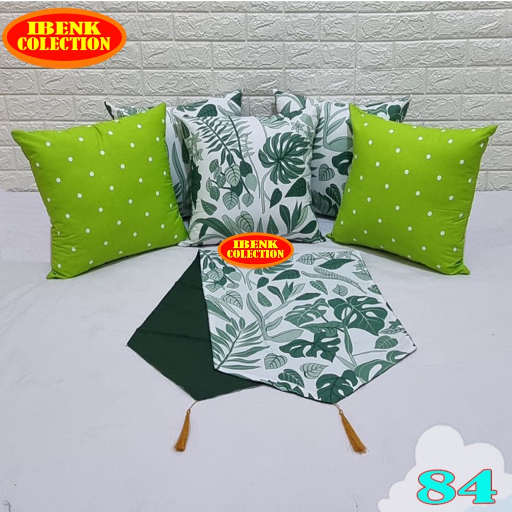 [COD] Paket Komplit 40x40- 5 Bantal sofa +  5 Sarung Bantal &amp; Taplak Meja