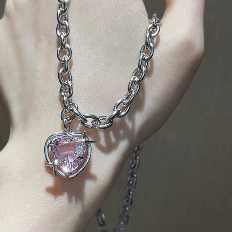 Kalung Rantai Dengan Liontin Hati Hias Batu Zircon Untuk Wanita Barbie