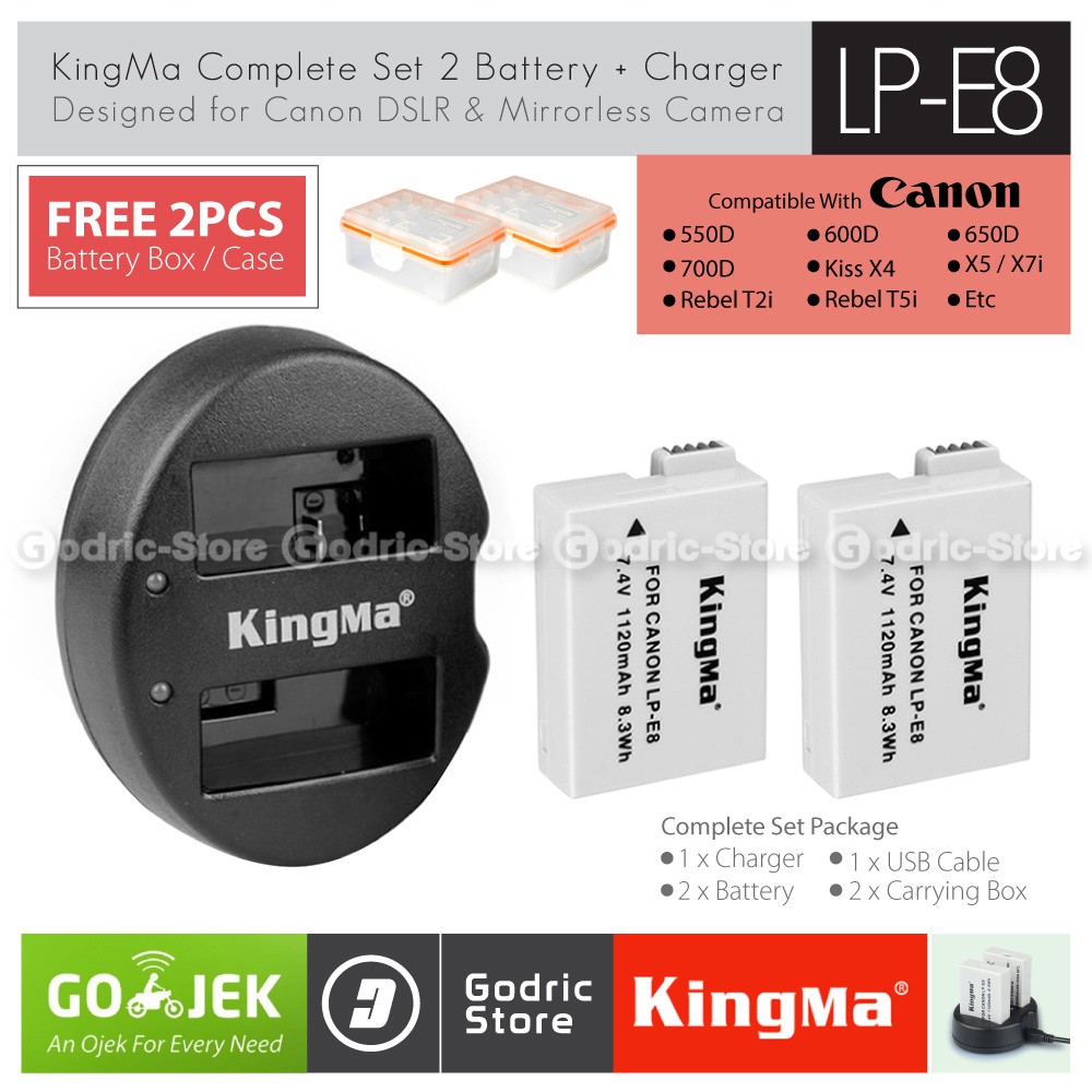 KingMa Paket Complete Battery Charger Set LP-E8 Canon 550D