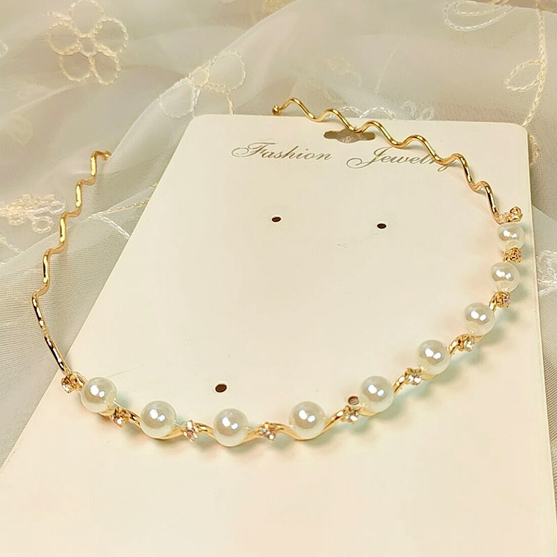 Korean Pearl Flash Diamond Wavy Thin Headband Fashion Simple Headband Woman Hair Accessories