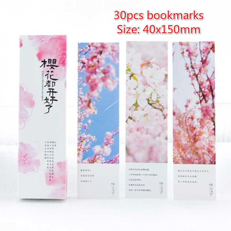 30pcs/pack Flower Sakura Pattern Bookmark Gift for Students Office School Stationery