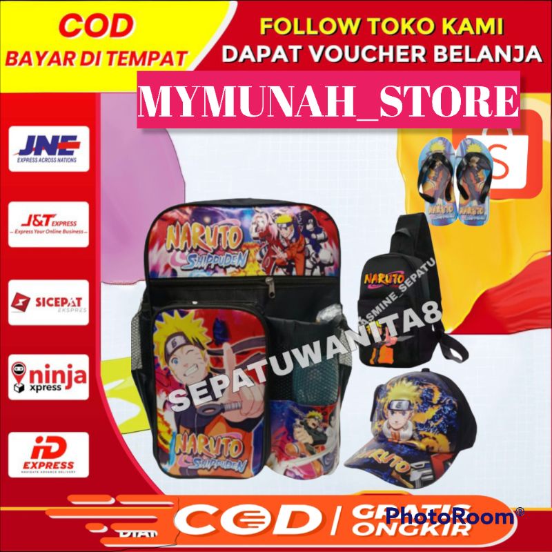 tas ransel anak sekolah laki laki karakter Naruto/gratis topi dan botol