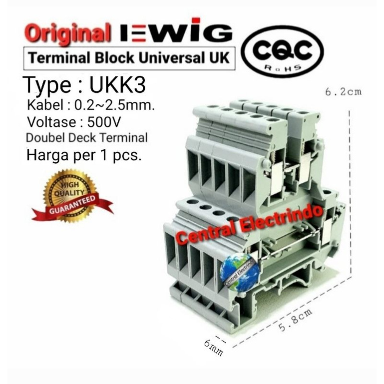 Terminal Block UKK3 (0.2~2.5mm) 500V DoubelDeck Terminal Din Rail EWIG
