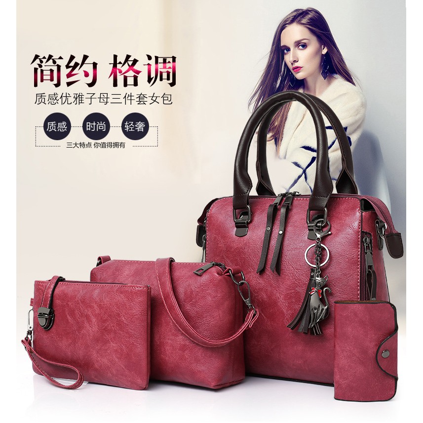 BJ31496 (4IN1) - Black/Brown/Gray/Red/Pink - TAS SET HANDBAG SLEMPANG POUCH DOMPET KARTU TERMURAH TERLARIS FASHION WANITA IMPORT BAGSTORE JAKARTA GT1662 CR7180 DC6102 VC86769 LT1496 EL458 B819624 BQ2445 JTF819624