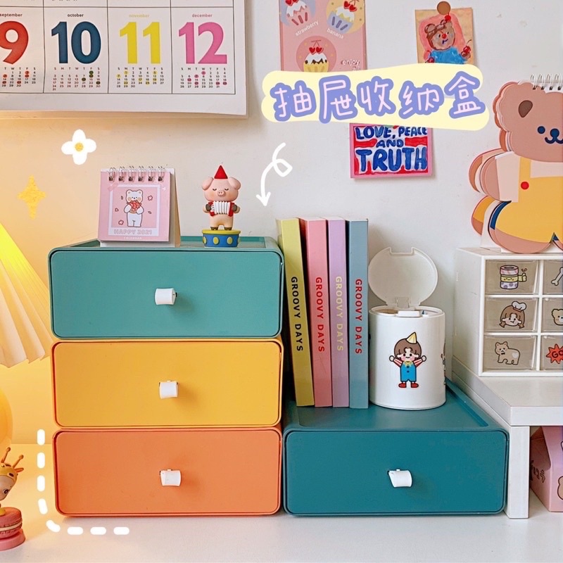 portable drawer stackable colorful cute drawer laci susun meja desk organizer