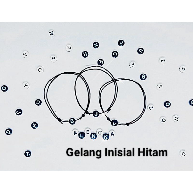 Gelang Inisial Hitam/ Gelang Inisial murah/Gelang murah/Gelang custom