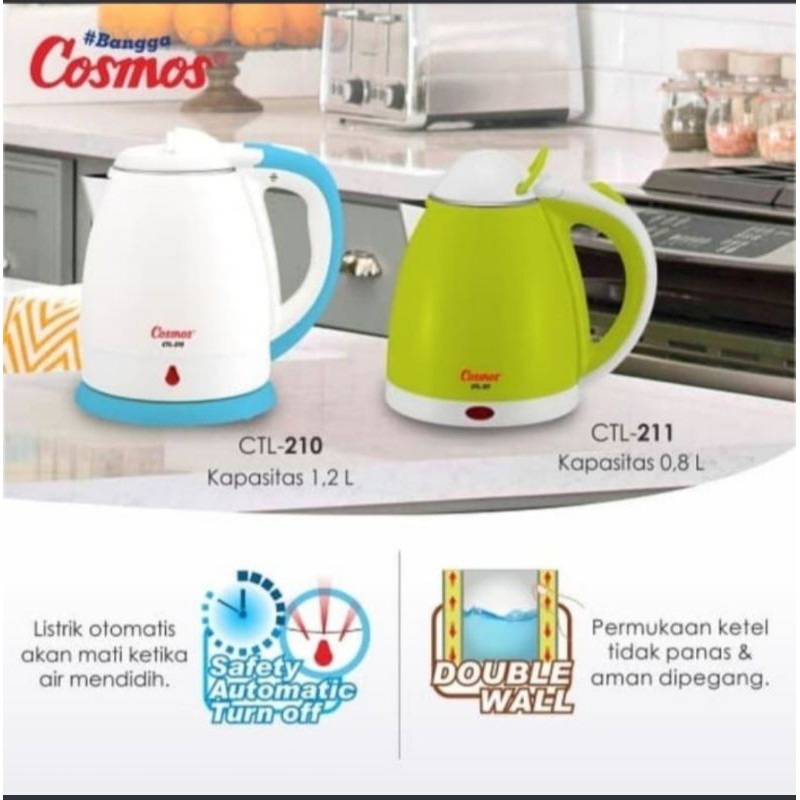 COSMOS Kettle Listrik 1,2 Liter / Teko Listrik 2 Lapis CTL 210 - Garansi Resmi 1 Tahun