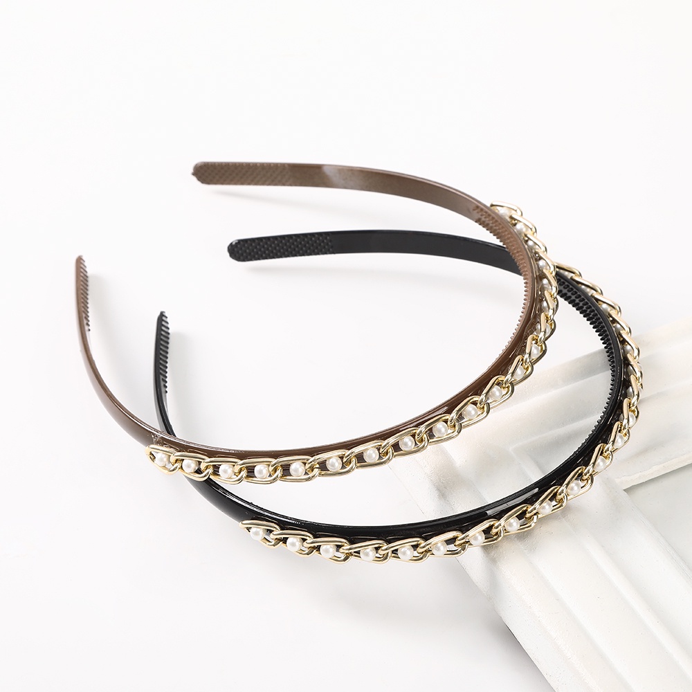 Headband Rantai Mutiara Bahan Plastik Untuk Aksesoris Rambut Wanita