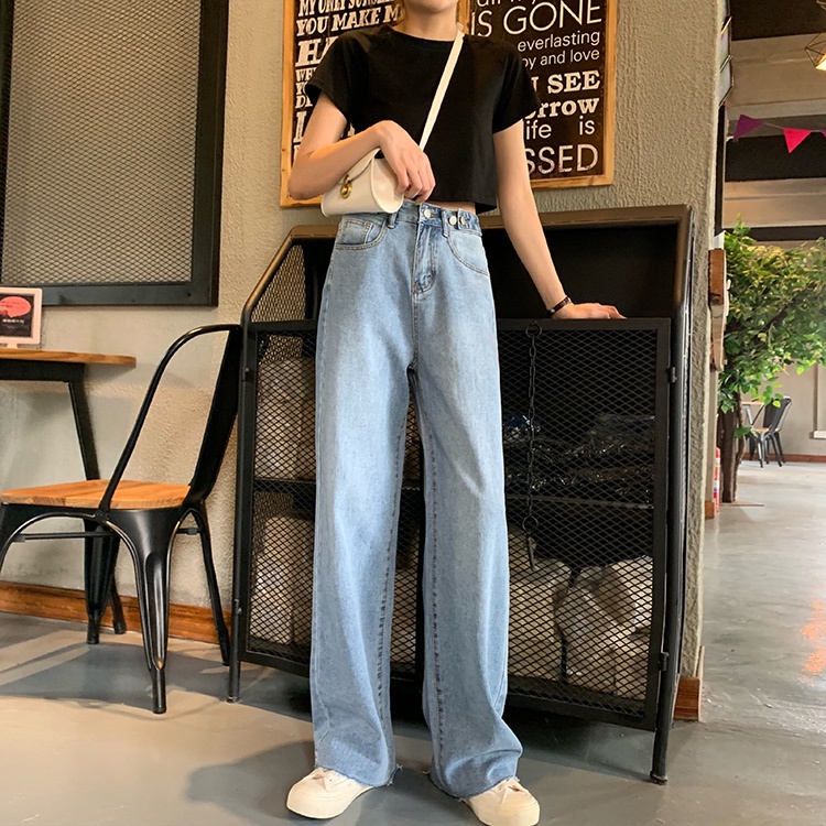 celana panjang wanita baru slim-fit high-waist straight-leg wide-leg jeans