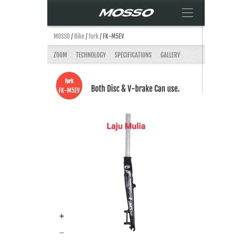 FORK MOSSO M5EV DISC DAN VBRAKE RIGID OVERSIZE