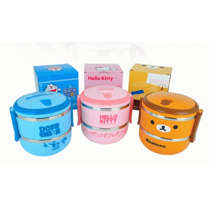 Rantang 2 Susun Stainless Lunch Box Hello Kitty Doraemon Rilakuma